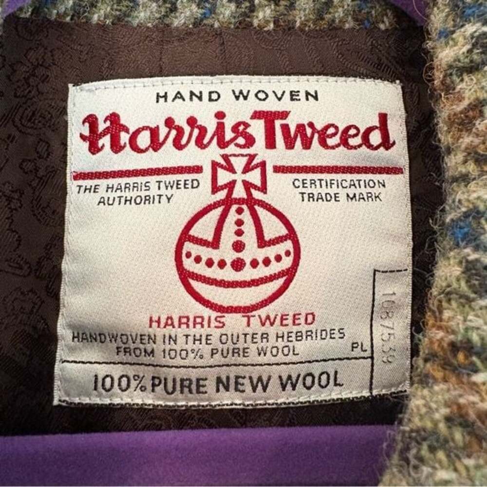 Harris Tweed Vintage 100% Wool Houndstooth Jacket with Suede Shoulders size 16 - Picture 2 of 7